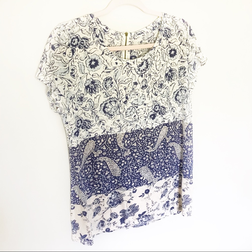 Lucky Brand Blue and White Floral Short Sleeve Tee